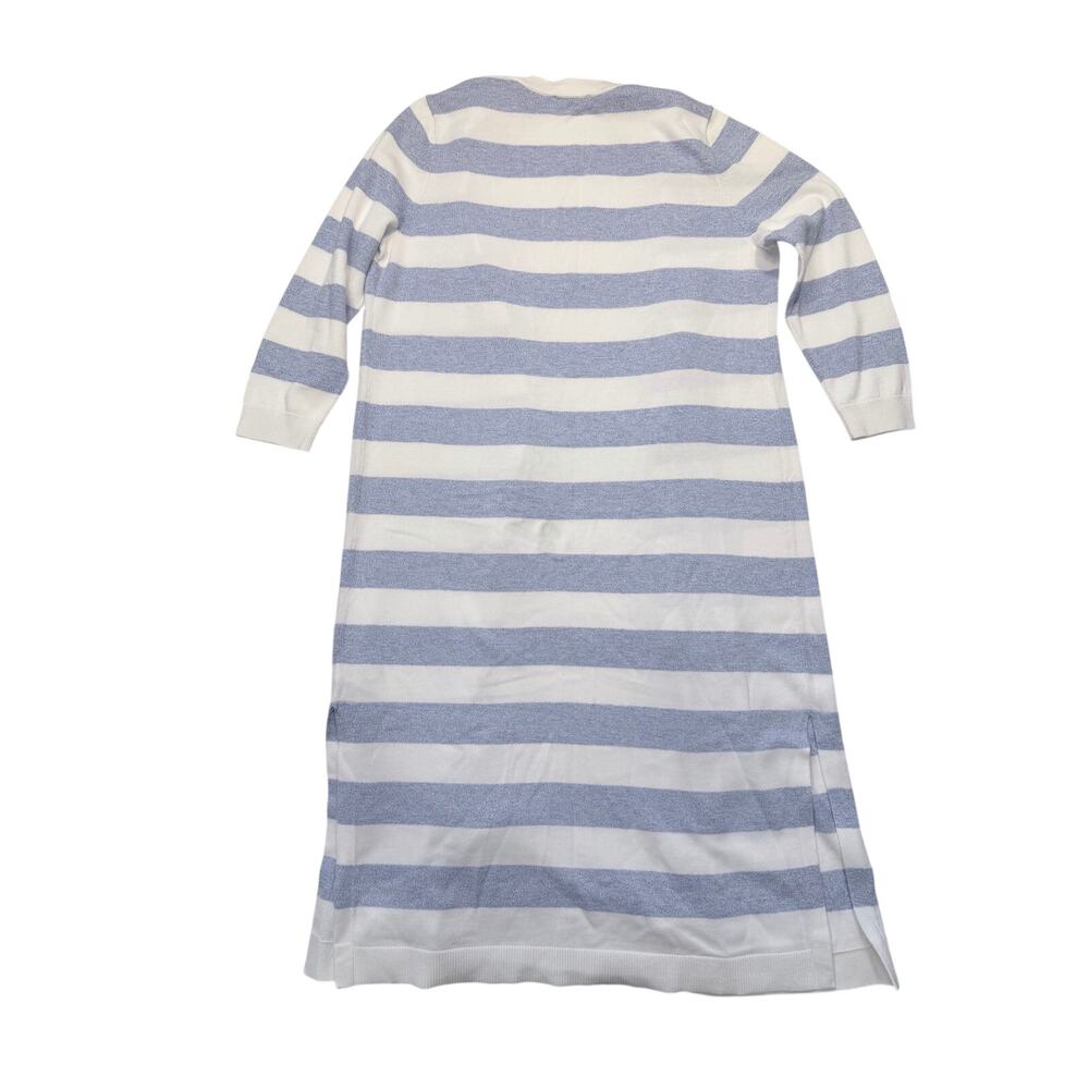 Talbots Longline Cardigan Duster Size Small Blue White Stripe 100% Pima Cotton - Picture 4 of 13